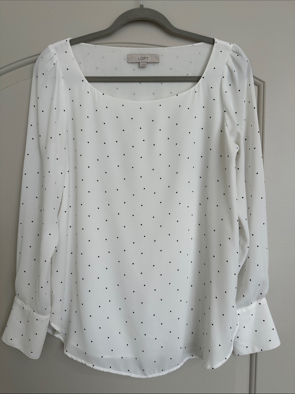 LOFT Winter White Blouse with Black Polka Dots